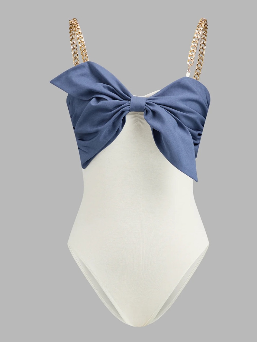 Commense Chain Strap Contrast Bow Bodysuit Size Medium NWT